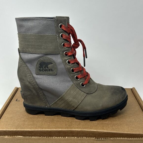SOREL Lexie Wedge Ankle Boot Quarry Waterproof Leather Canvas Size 7.5/EU 38.5 - Picture 3 of 16